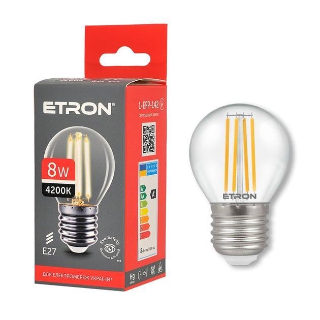 LED-лампа філаментна ETRON прозора G45 8W E27 3000K Теплий білий (1-EFP-141)