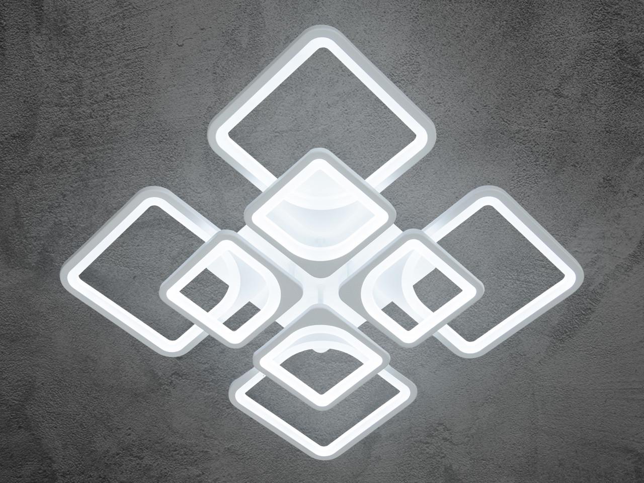 Люстра светодиодная квадратная в спальню с пультом 135W на 19 м2 8060-4+4WHDIM-LS Белый (2403844142)