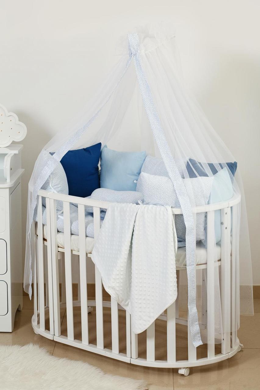 Комплект постельного белья детский Twins Dolce Горошек для овальной кроватки 8 эл. Голубой