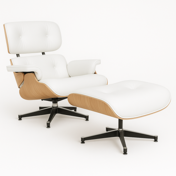 Крісло з отоманкою Релакс шкіра Білий/Ясен (30584992)