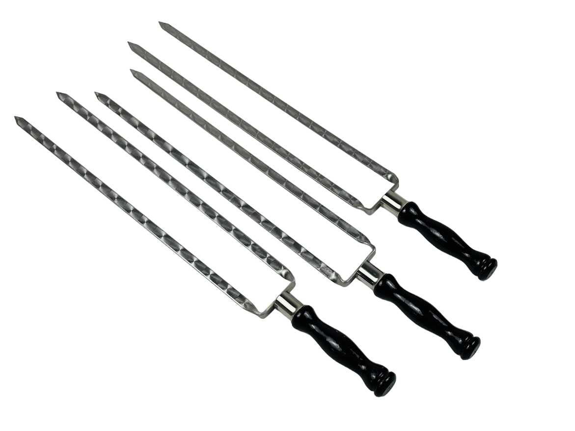 Набір шампурів подвійних Блек 3 шт. з нержавіючої сталі з дерев'яною ручкою (2-10-SH-3109)