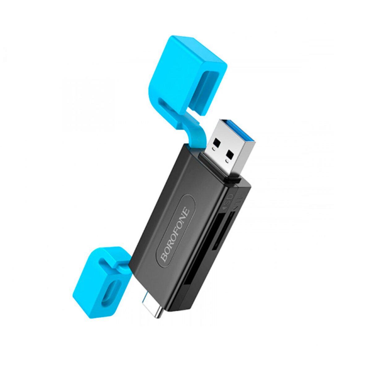 Кардидер Borofone DH9 Wisdom USB-A/Type-C 3.0 SD/TF Black/Blue (24998613)