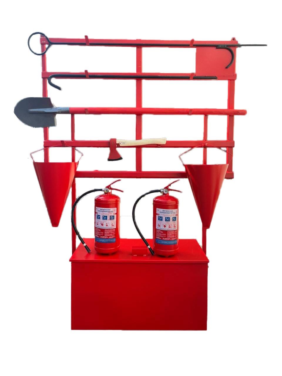 Щит пожежний з ящиком для піску вдкритого типу з комплектацією вогнегасники 2 шт.