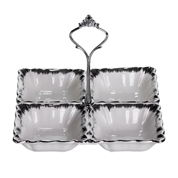 Меню для сервировки Yiwu фарфоровая 18х18х3 см на 4 секций Серебристый (147-107- LC-BYL-100-S)