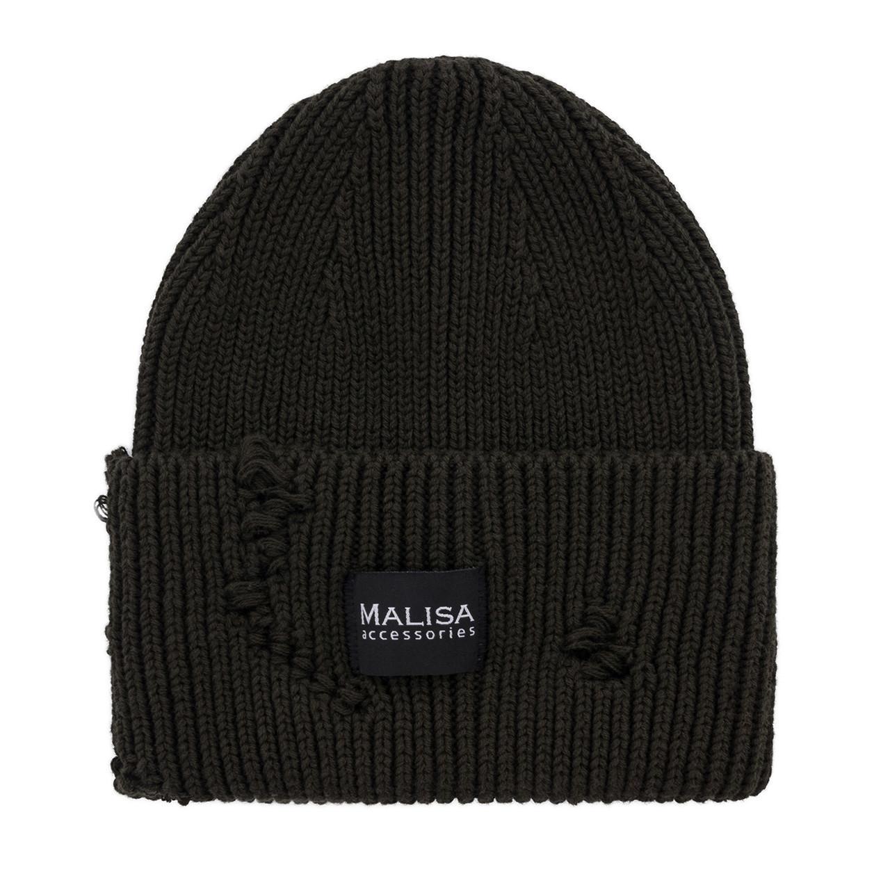 Шапка жіноча Malisa БРУНО без підкладки рвана з емблемою на відвороті one size Темний-хакі (254875) - фото 2
