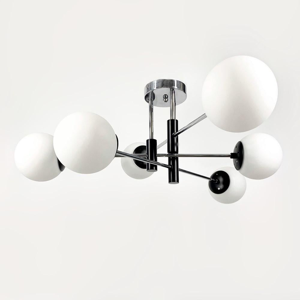 Люстра стельова на 6 білих плафонів Ø 70 см Хром (51797/6 CH+BK+WT)