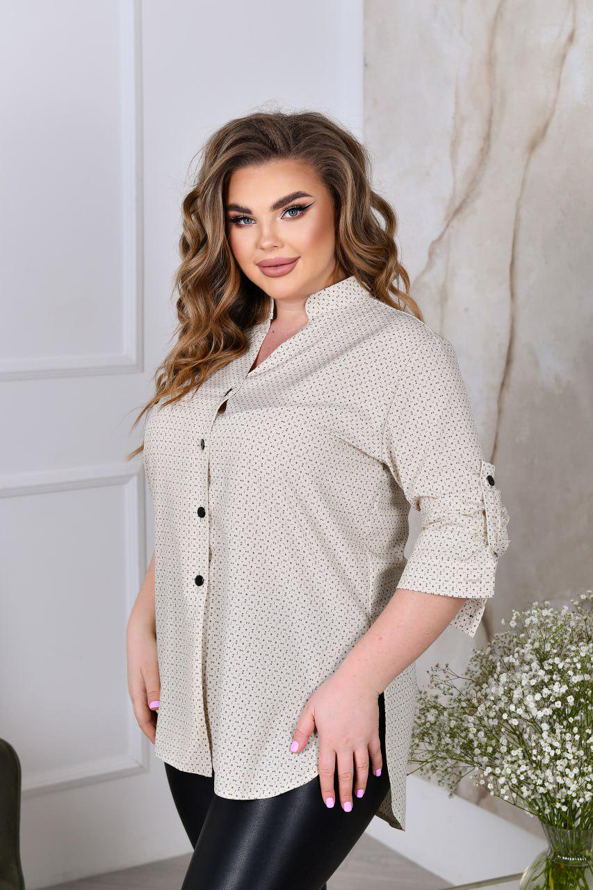 Блузка прямой силуэт с длинным рукавом на манжете р. 56-58 Бежевый (3628) - фото 3 Блузка прямой силуэт с длинным рукавом на манжете р. 56-58 Бежевый (3628) - фото 3