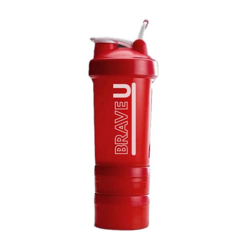Шейкер для протеїну з двома контейнерами і таблетницею Brave U Shaker 3в1 450 мл Червоний