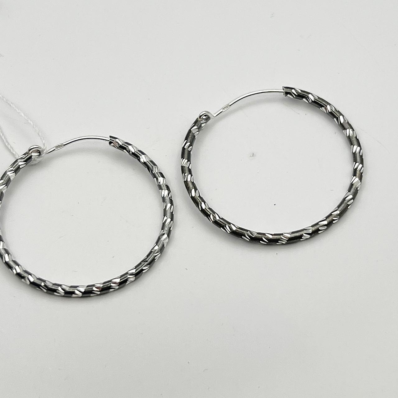 Серебряные серьги-кольца с алмазной гранью d 32 мм 3,45 г (2497239091)