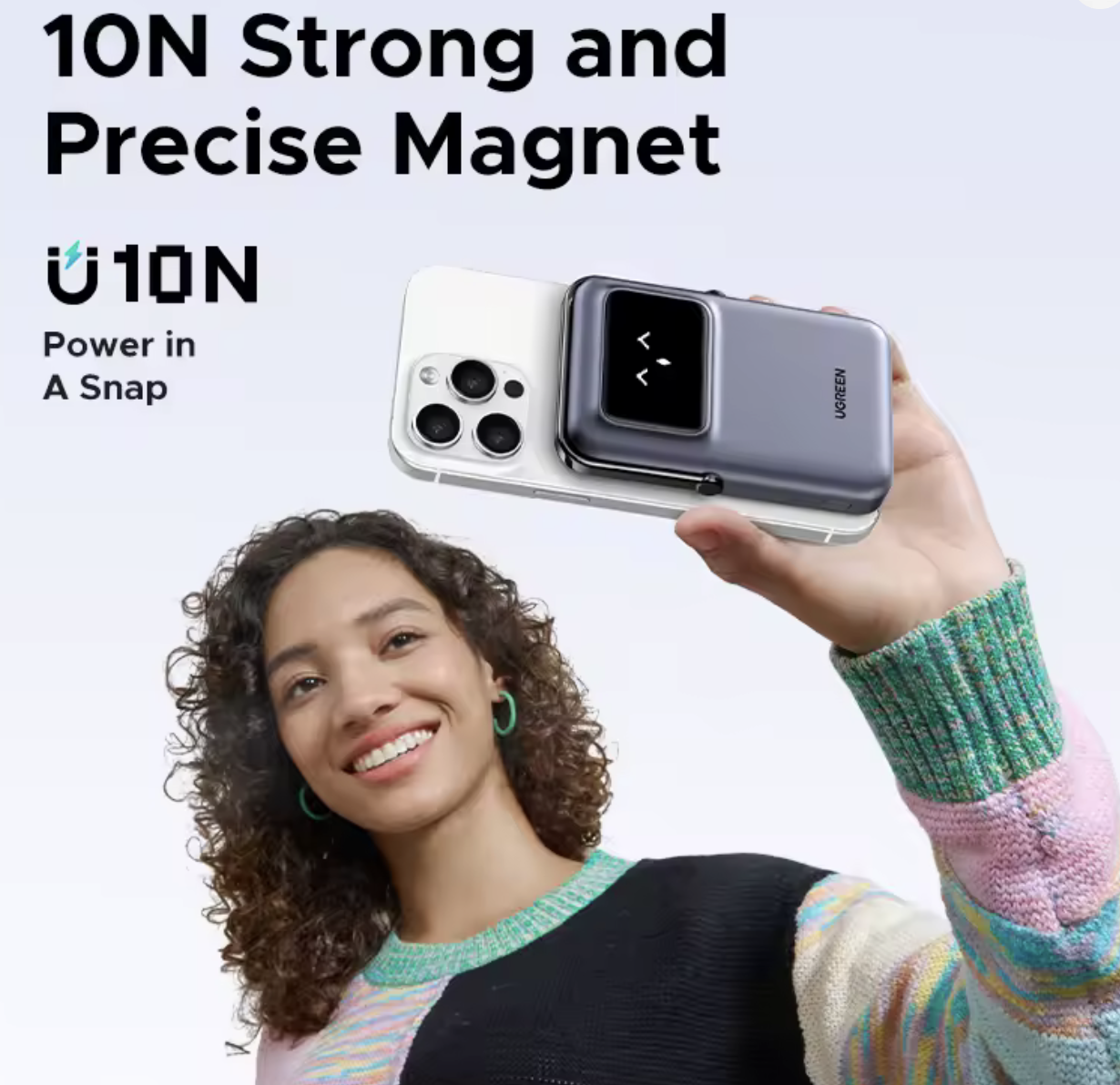 Магнитная батарея UGREEN Uno 20Вт Qi2 10000 mAh Magsafe Power Bank Black - фото 6 Магнитная батарея UGREEN Uno 20Вт Qi2 10000 mAh Magsafe Power Bank Black - фото 6