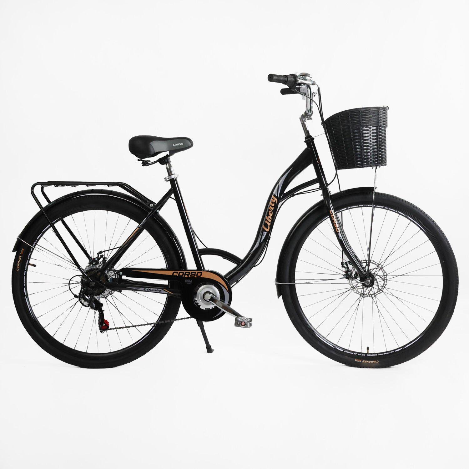 Велосипед городской Corso Liberty с корзиной и багажником рама 20"/28" Черный - фото 1