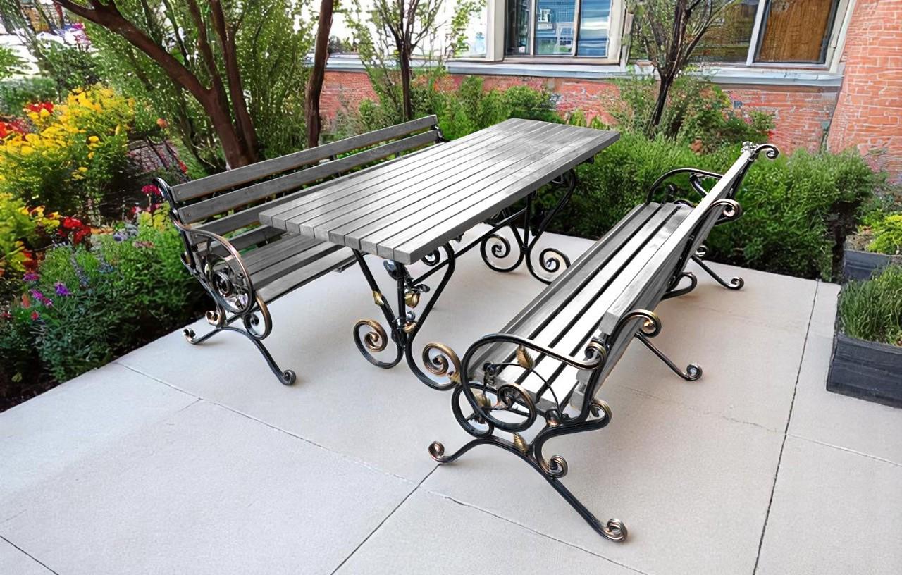 Стіл кований садовий Камелія для дачі/тераси/альтанки 2200х700х800 мм Антрацит - фото 3