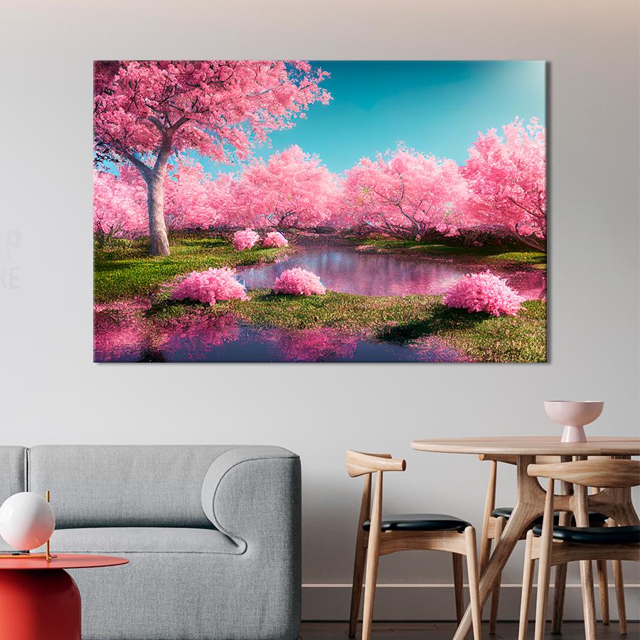 Картина на холсте Розовые деревья и кусты 80x54 см (V480-1_L)