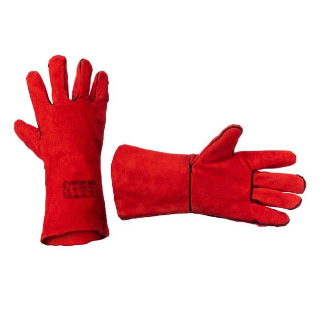 Рукавичка замшева Intertool 14" оброблена термостійким складом підкладка по всій довжині Червоний (SP-0156)