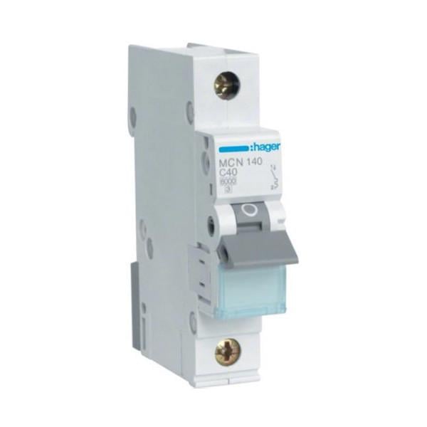 Автоматический выключатель Hager 1 полюс 6 kA тип C 40A MCN140 (74258)