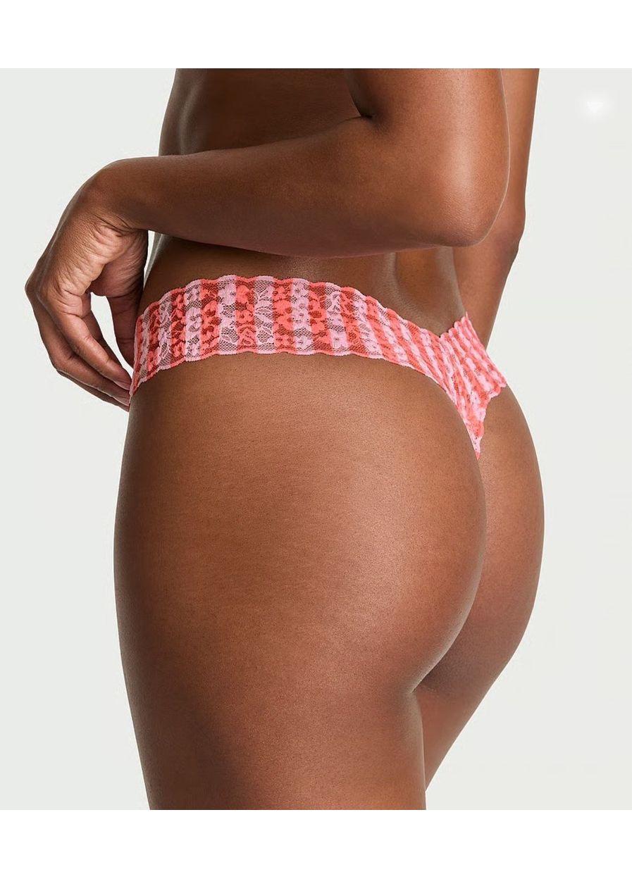 Трусики-стрінги жіночі мереживні Victoria's Secret у смужку M Рожевий (2764561357) - фото 2