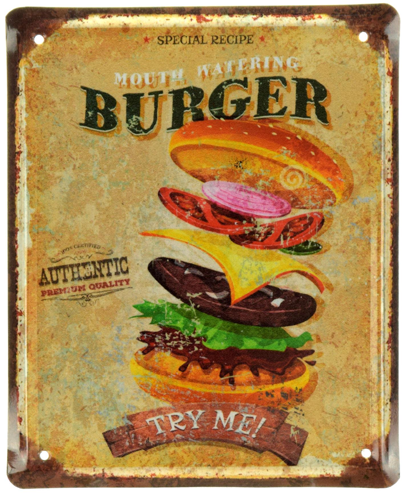 Табличка металлическая Бургер/Burger Try Me! 18x22 см