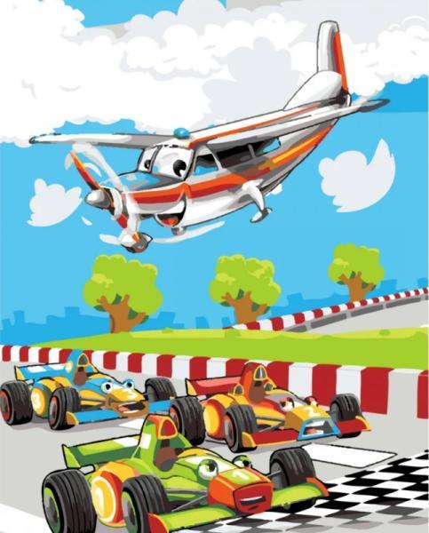 Картина по номерам Strateg Транспорт Веселая гонка 30х40 см в термопакете (SS-6438-mt)