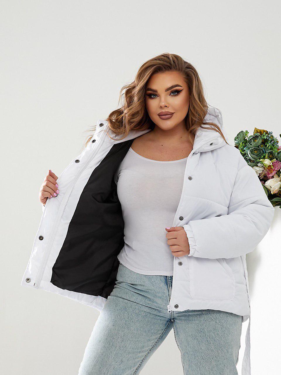 Куртка тепла коротка Khan з поясом р. 42 Білий (Kh332) - фото 4 Куртка тепла коротка Khan з поясом р. 42 Білий (Kh332) - фото 4