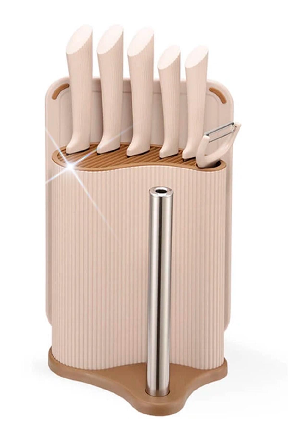 Набор кухонных ножей BRS в подставке с держателем для бумажных полотенец с доской из нержавеющей стали Beige (564327096) Набор кухонных ножей BRS в подставке с держателем для бумажных полотенец с доской из нержавеющей стали Beige (564327096)