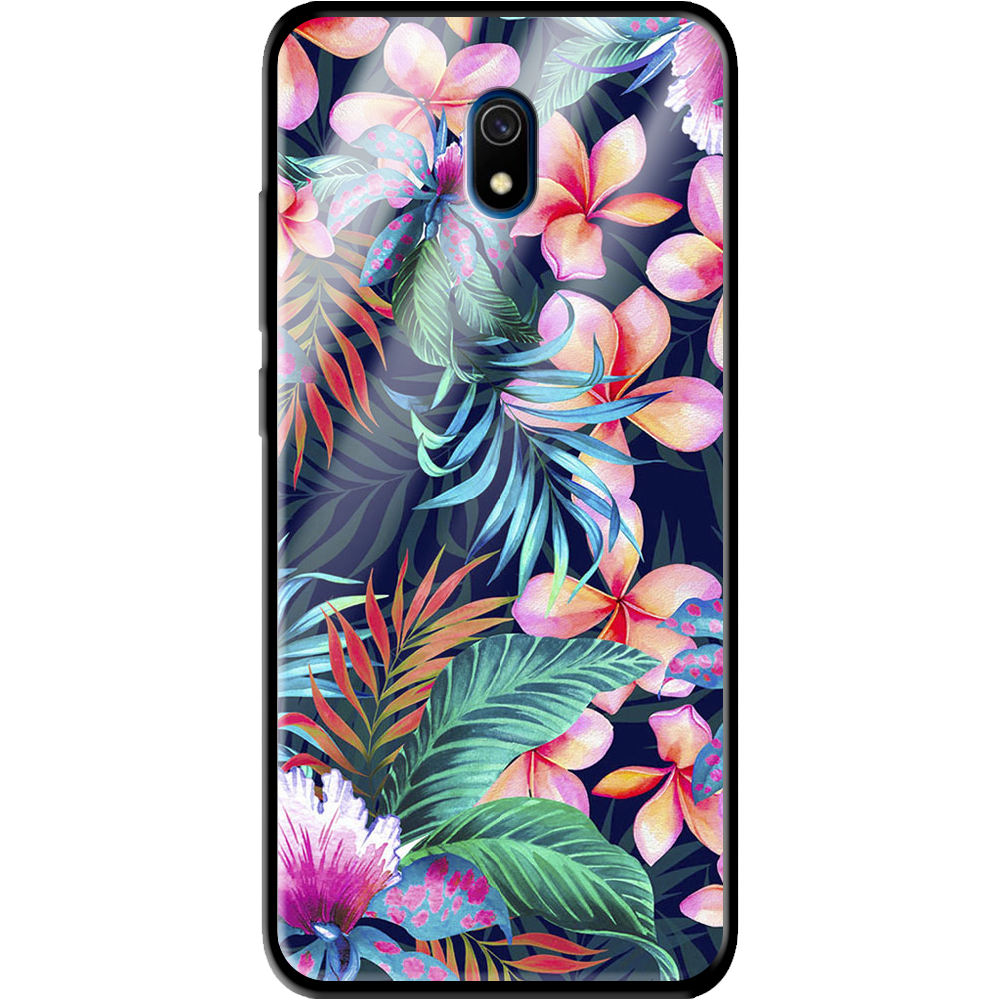 Чехол Boxface Xiaomi Redmi 8A flowers in the tropics Черный силикон со стеклом (38341-up1971-39409)