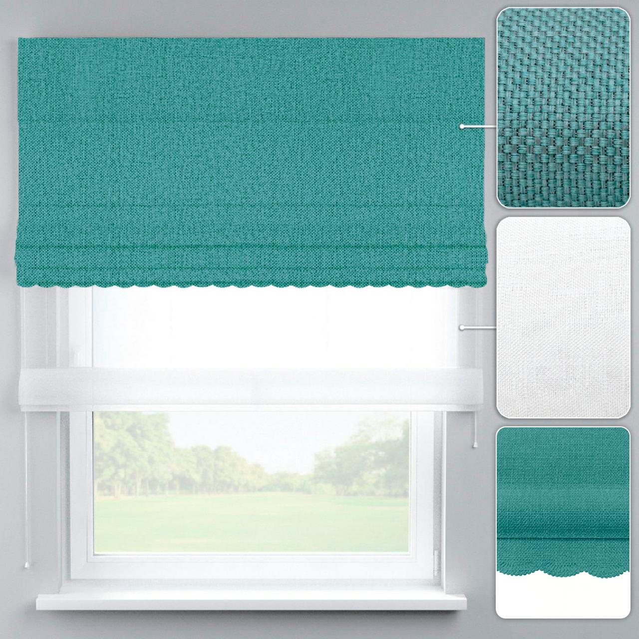 Римская штора рогожка димаут с ажуром 230х170 см Белый/Бирюзовый