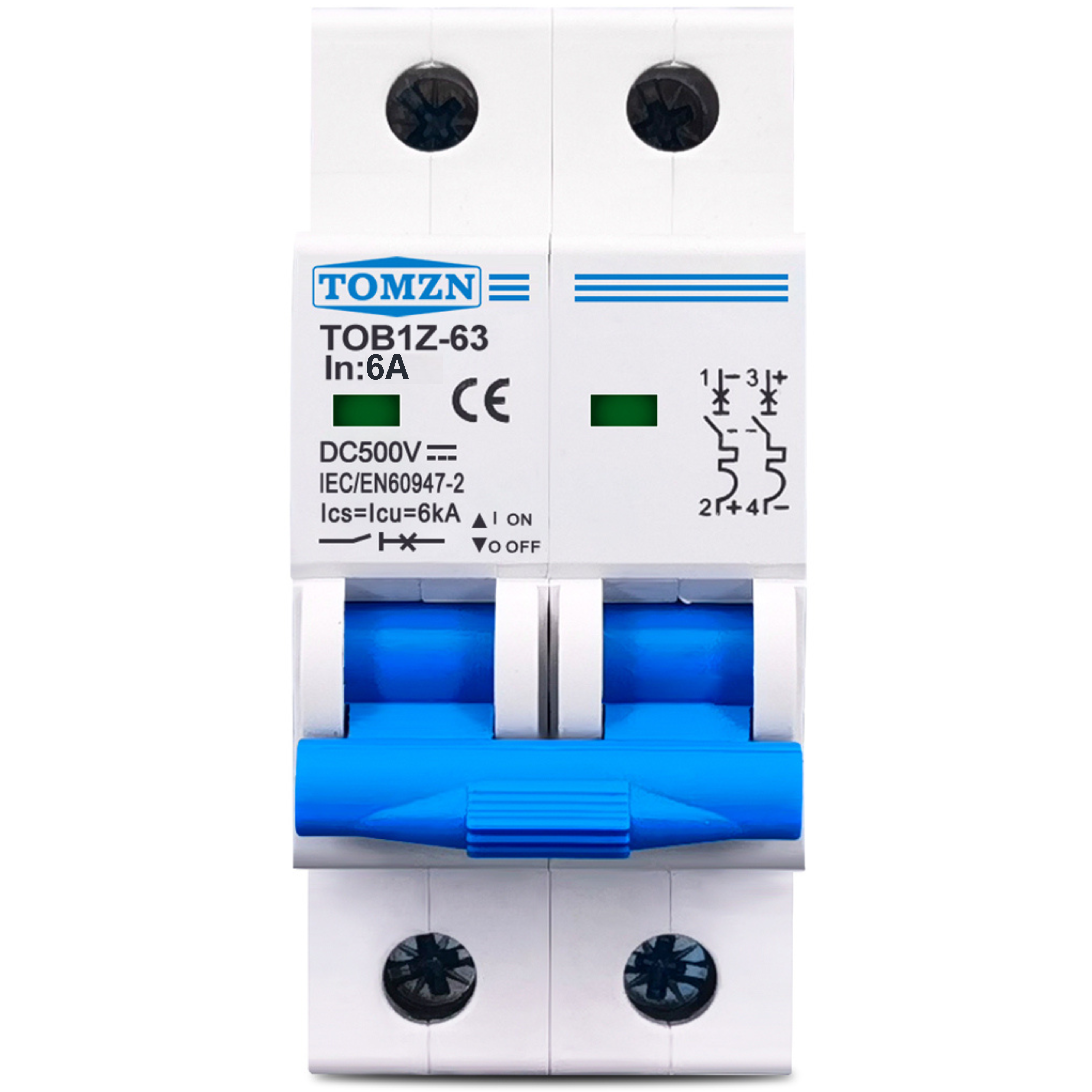 Автоматический выключатель постоянного тока 6 А двухполюсный TOMZN TOB1Z-63 6A 2P DC MCB 500 V (2831159369)