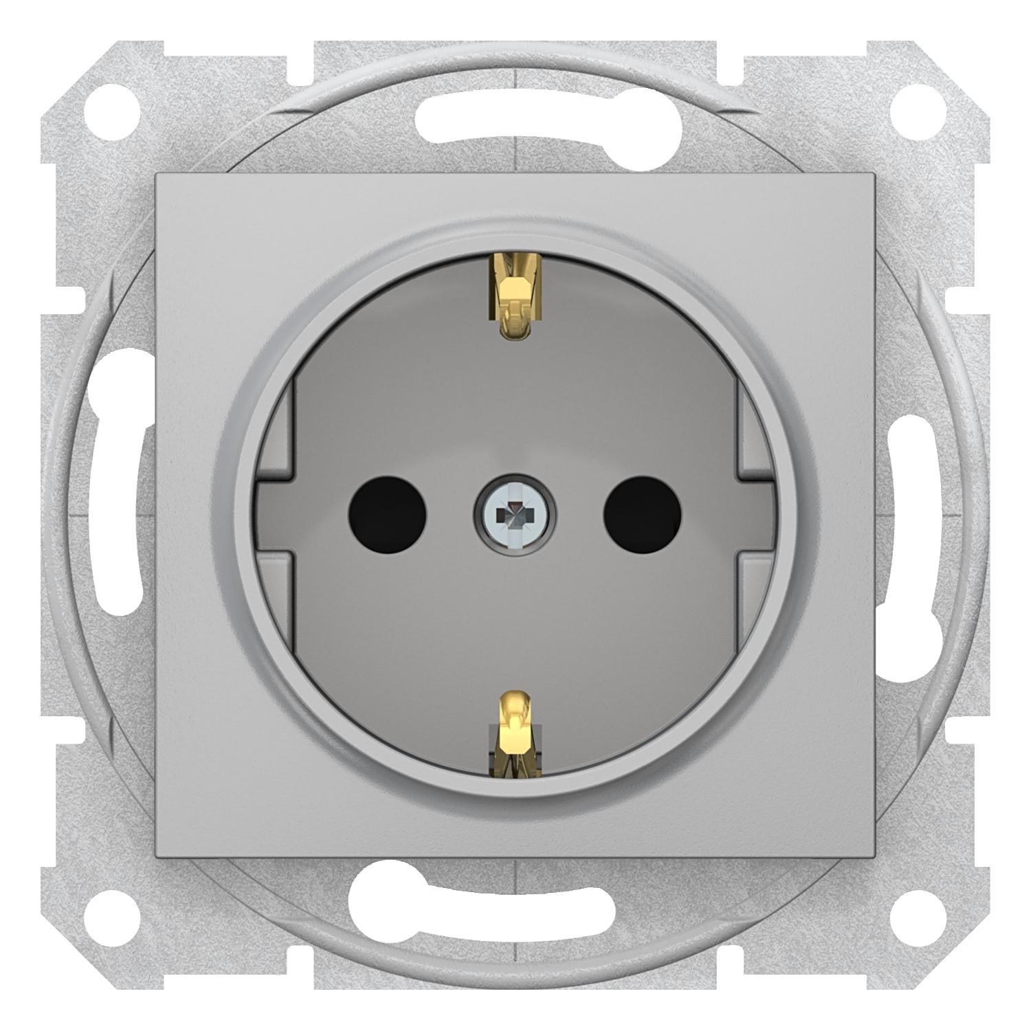 Розетка Schneider Electric Sedna с заземлением и защитными шторками алюминий (SDN3000160)