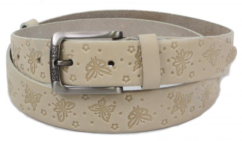 Ремень женский Skipper кожаный ширина 3.5 см Бежевый (1275-35)
