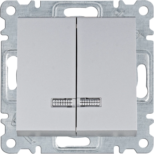 Вимикач двоклавішний Hager Lumina з підсвічуванням Срібний (WL0242)