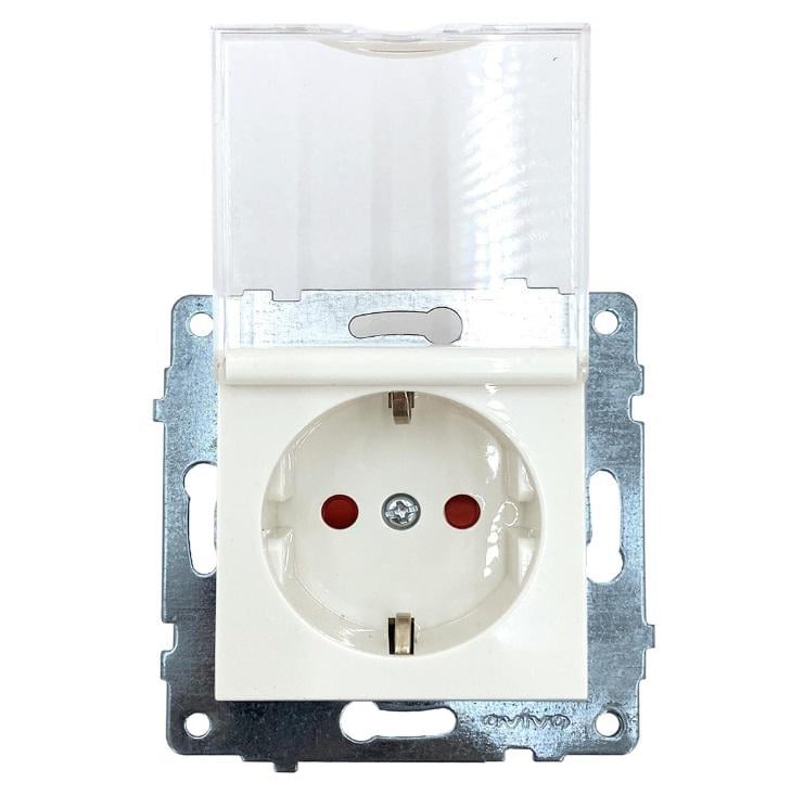 Механизм розетки врезной Ovivo Electric Grano с з/к шторками и крышкой Белый