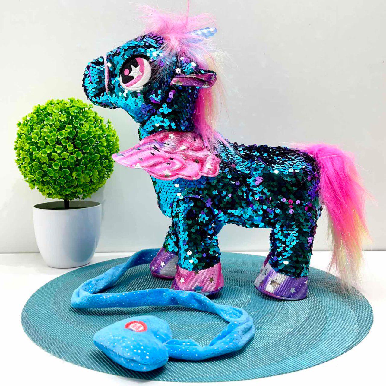 М'яка іграшка інтерактивна Казкова конячка-єдиноріг/повідець/звук/світло Зелений (M 6202 I UA) - фото 2