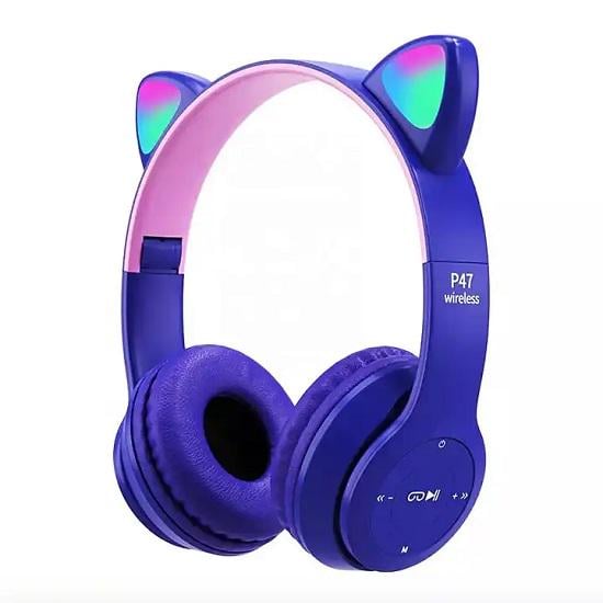 Навушники бездротові P47 Котячі вушка LED з мікрофоном FM радіо (MG-01803-)