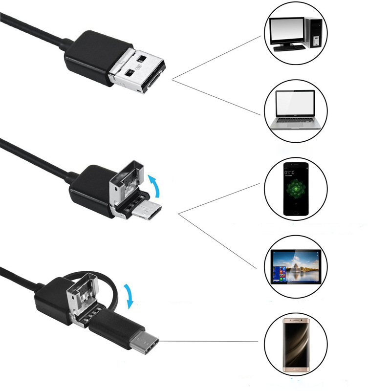 Эндоскоп с подсветкой USB/micro USB/Type-C для смартфона 2 м (X00755) - фото 3