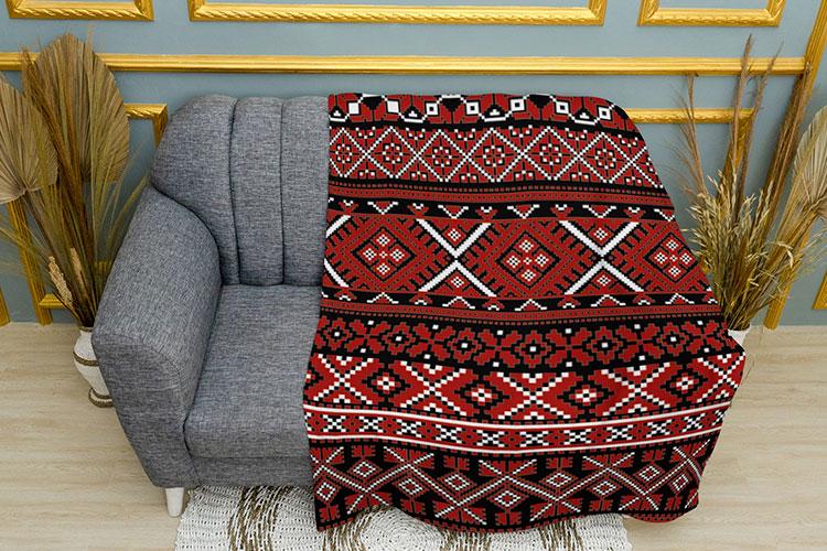 Плед PromoZP Вышиванка Красно-черный однослойный плюш 135х150 см (111312)