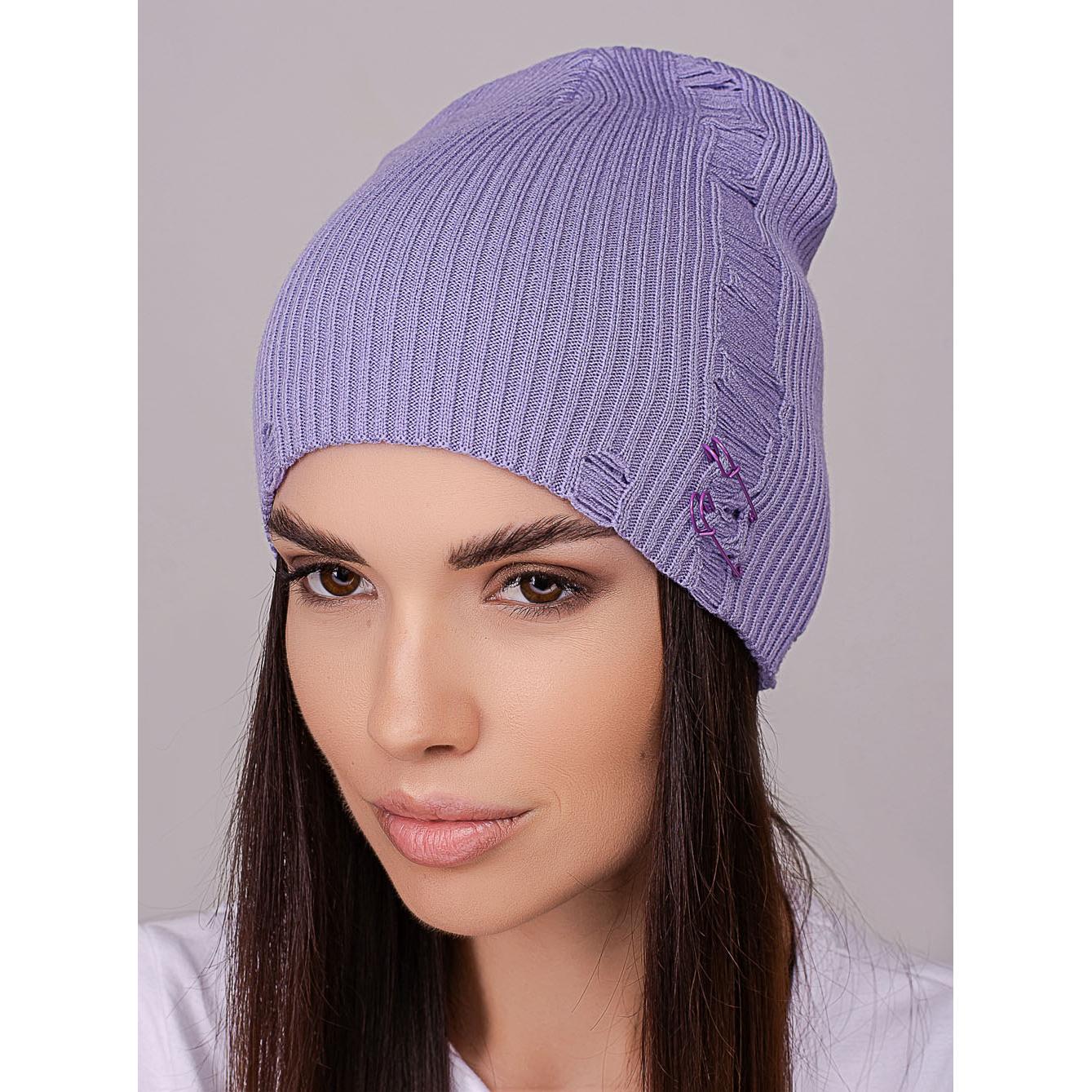 Шапка женская Leks ЧИКАГО без отворота двойная рваная со шпильками в рубчик one size Светло-фиолетовый (215413) - фото 1