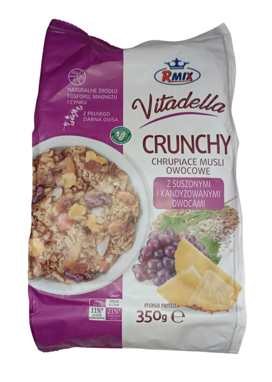 Мюслі кранчі VITADELLA Crunchy з сухофруктами та цукатами винограда і ананаса 350 г (29425489)