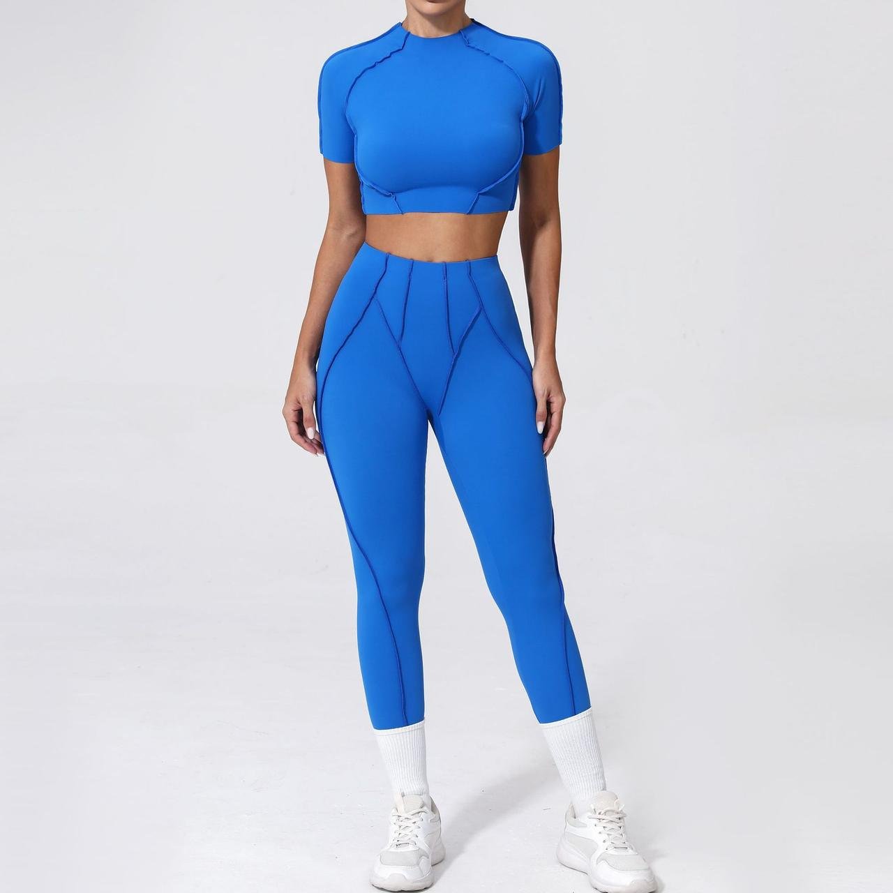 Спортивний костюм зі швами назовні/топ-футболка та легінси M Синій Електрик (RTP06M)