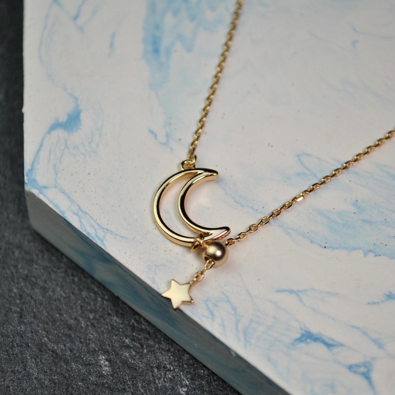 Кулон месяц со звездой на цепочке медицинская сталь позолота (x206-2)