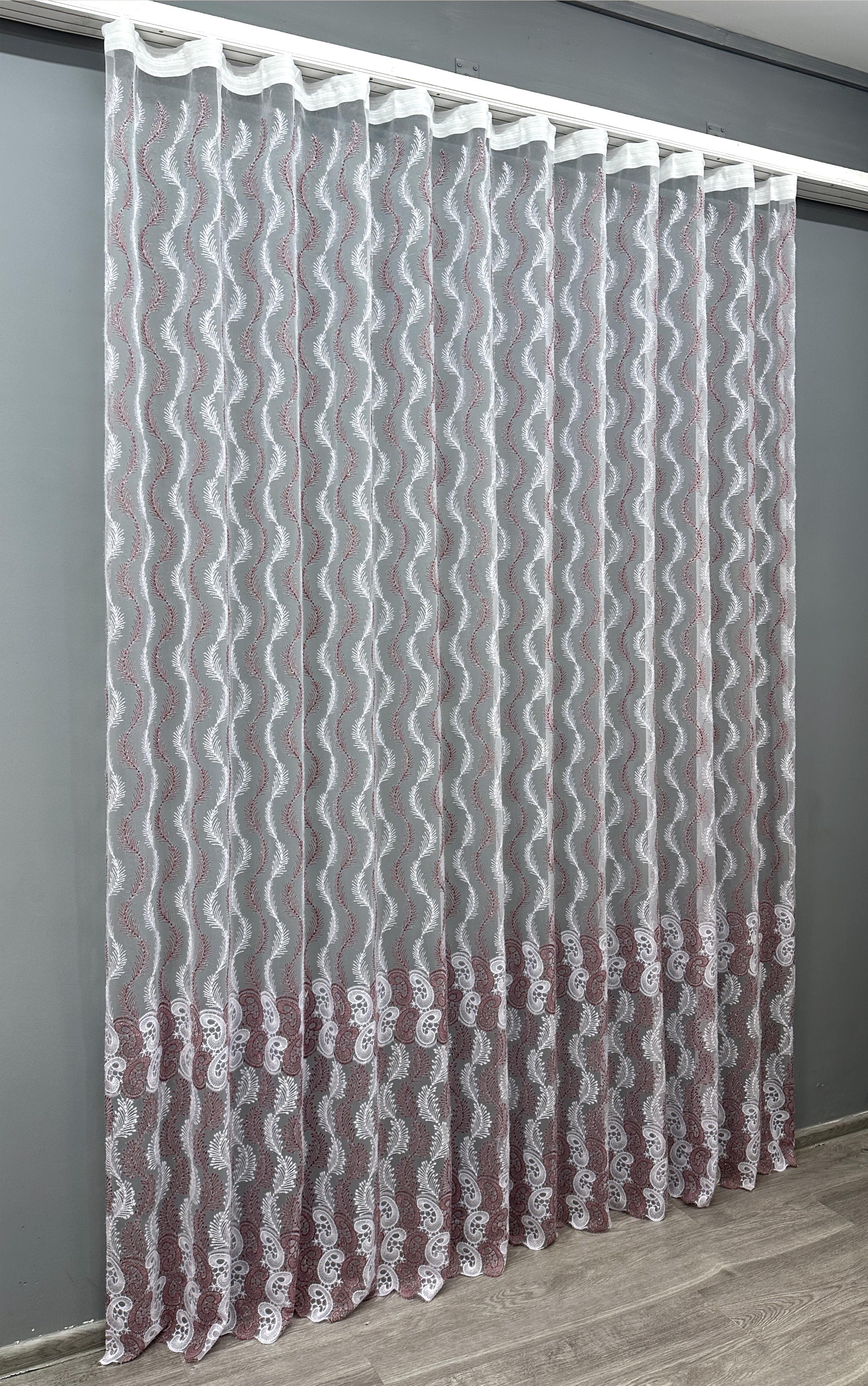 Тюль VR-Textil 1691т Органза с вышивкой и люрексом 300х270 см Бордовый/Белый (42-0732) - фото 2 Тюль VR-Textil 1691т Органза с вышивкой и люрексом 300х270 см Бордовый/Белый (42-0732) - фото 2