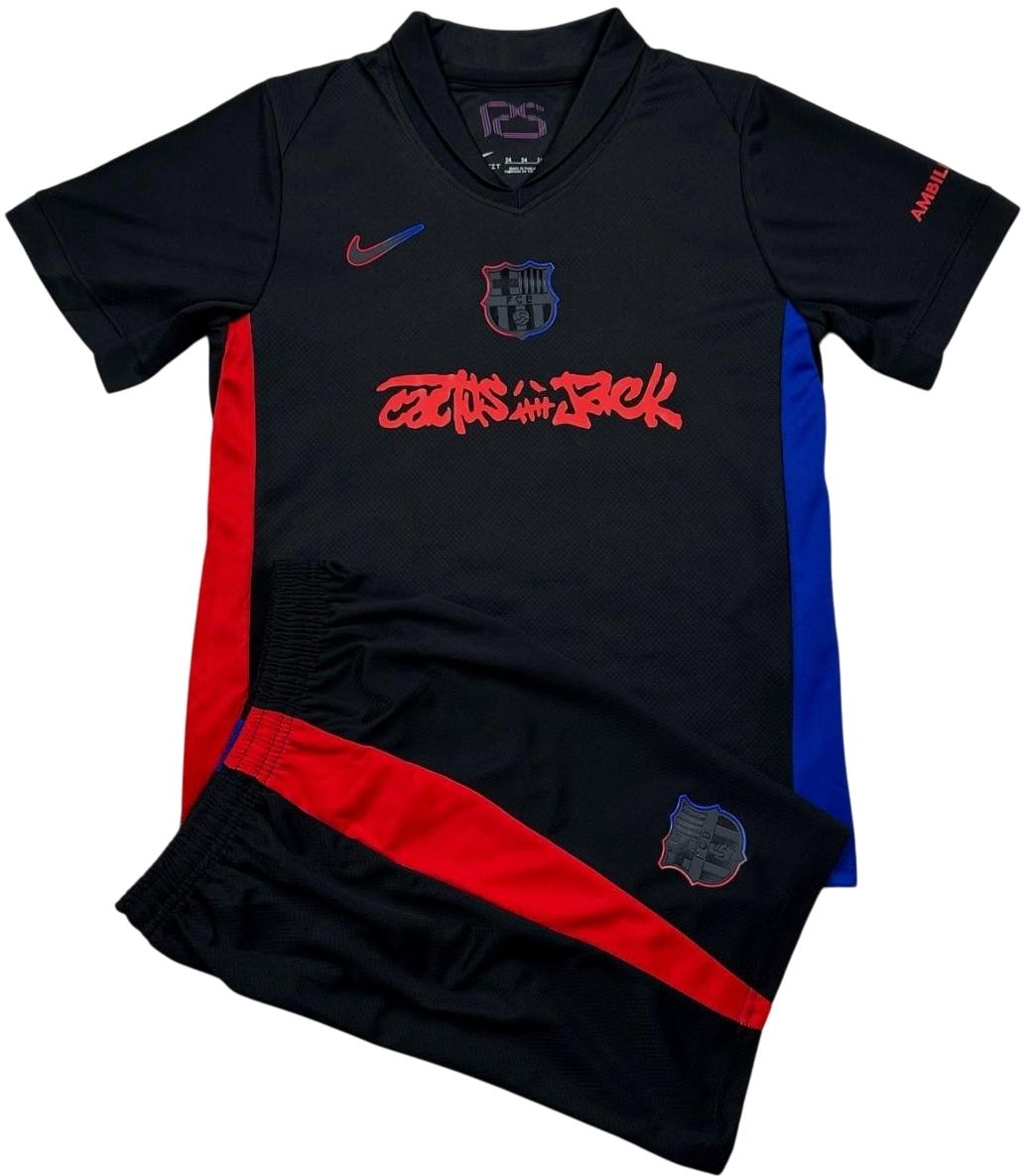 Футбольная форма детская Барселона Travis Scott 2024-2025 выездная 145-155 см Черно-синий (F0197)
