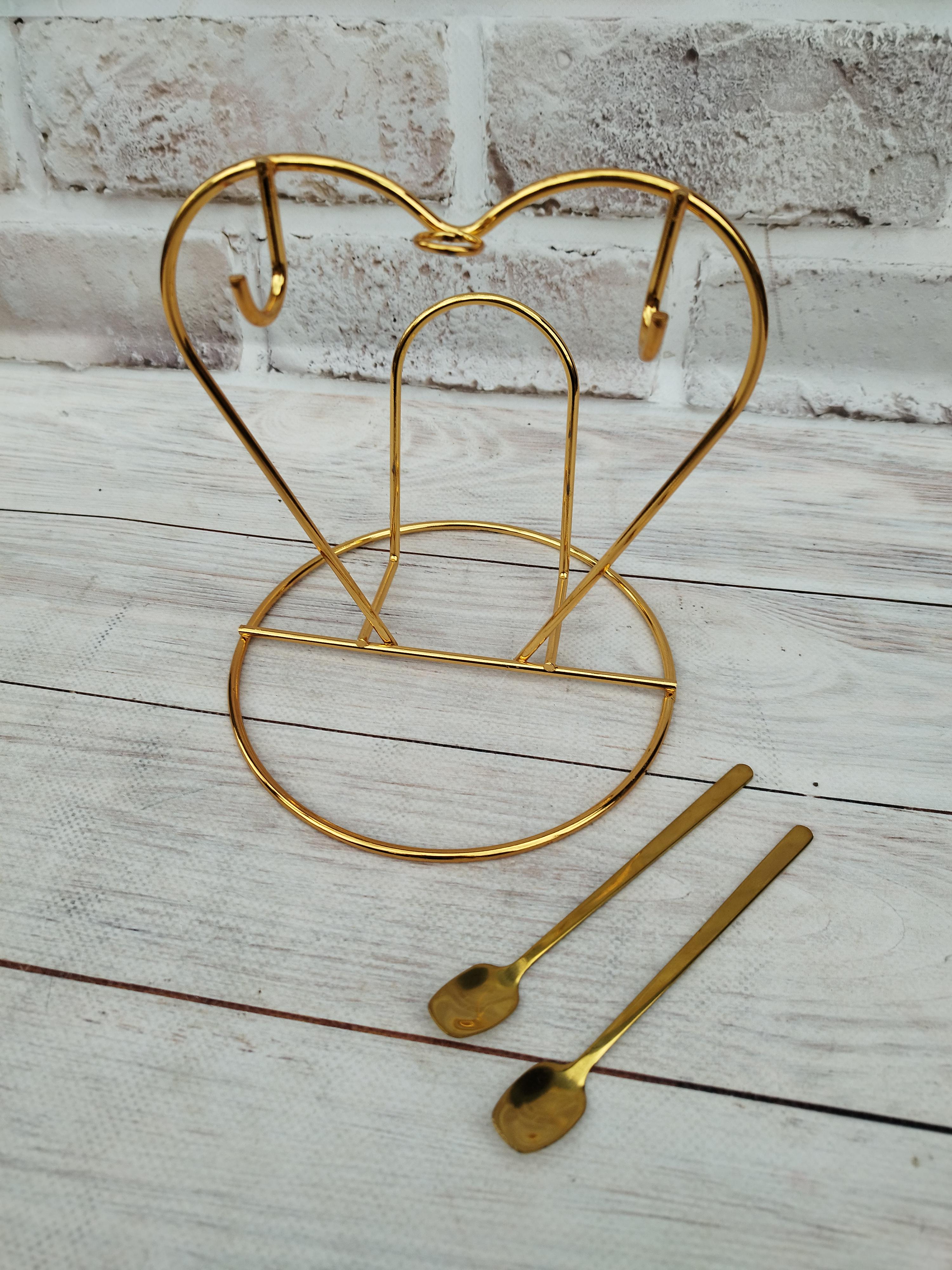 Підставка для 2-х чашок S&T металева з ложками 16х15 см Золотистий