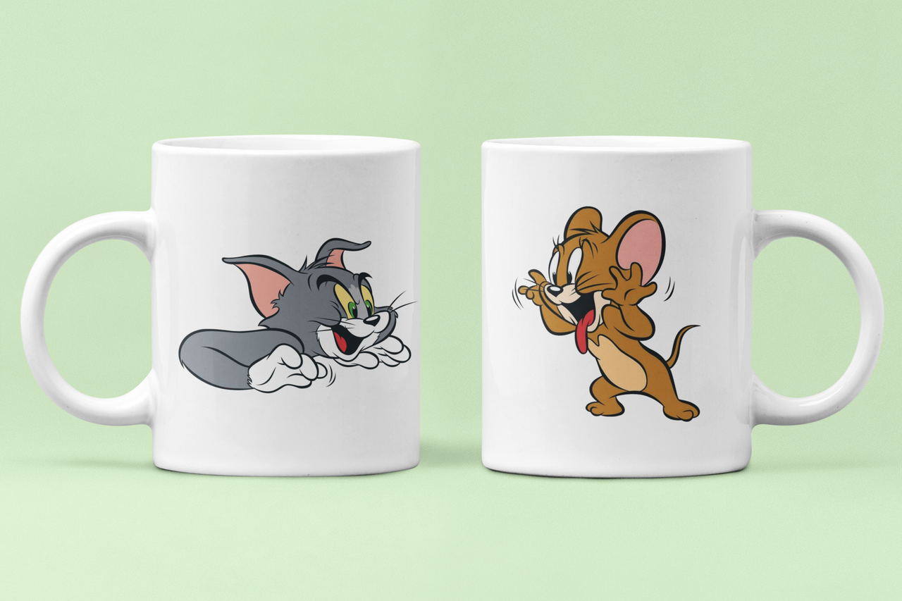 Чашки парные Том и Джерри кривляки для влюбленных 330 мл Белый (ВЛ131.1Ч)