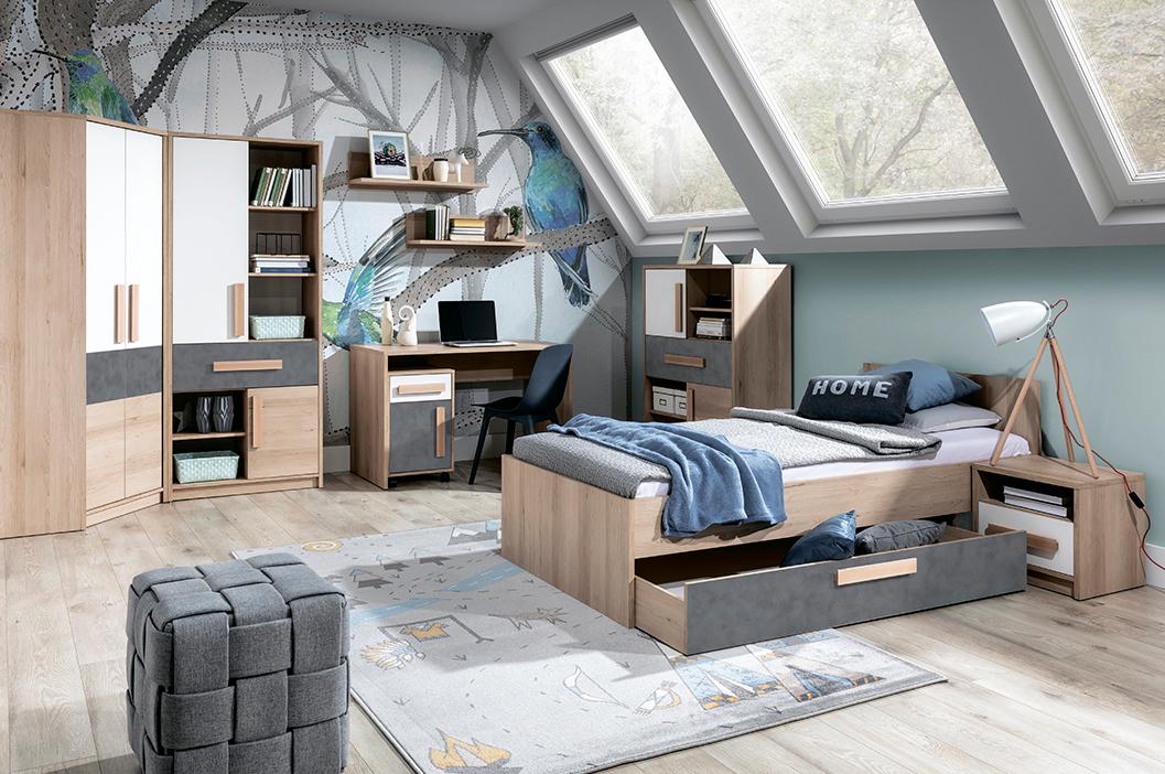 Спальня детская SOKME Айго 5 ЛДСП 9 пр. 5110х2044х1921 мм Бук песочный/Белый/Пельтро