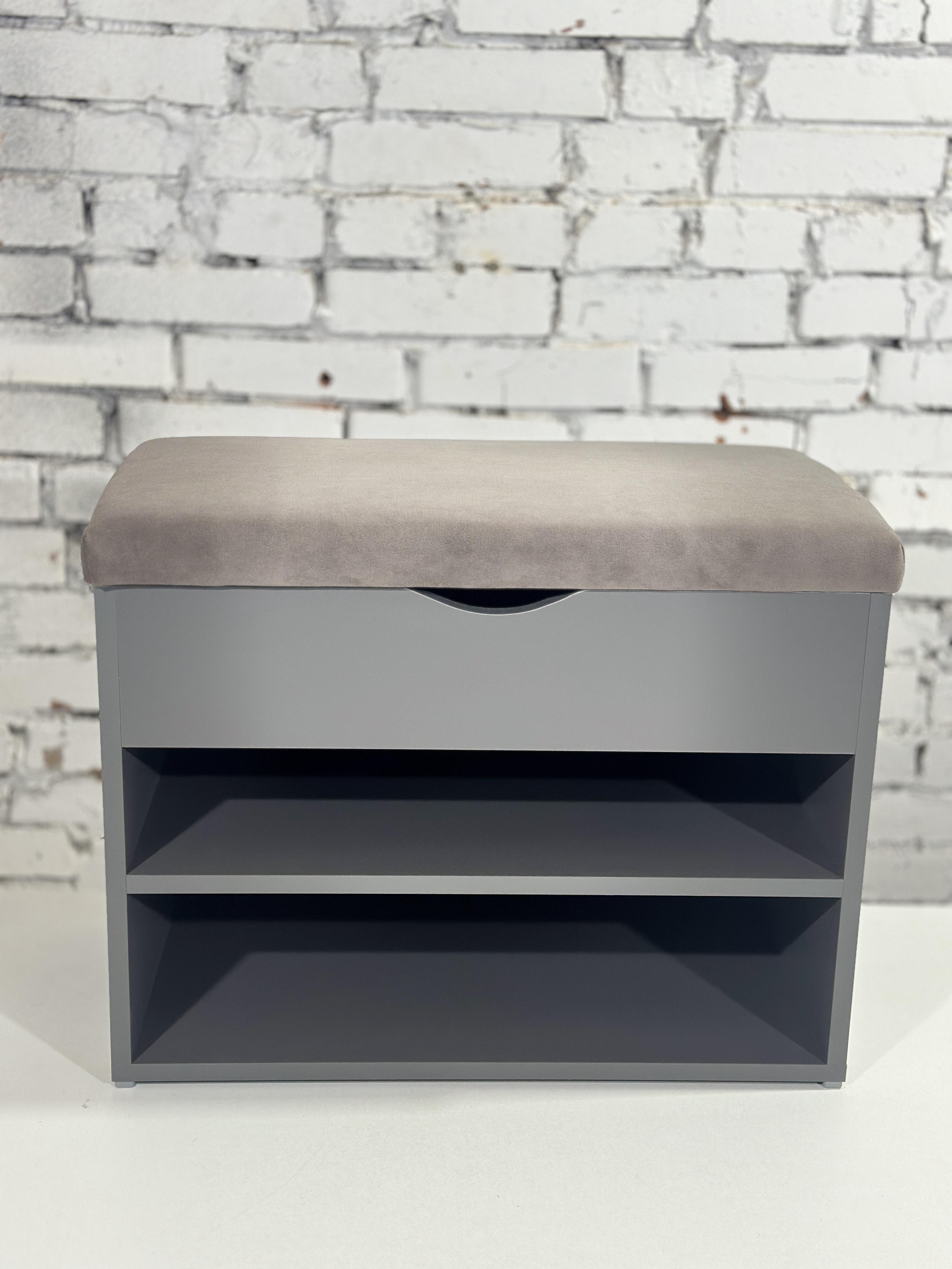 Тумба для обуви ДСП/ткань 30х60х45 см Графитовый/Капучино - фото 2 Тумба для обуви ДСП/ткань 30х60х45 см Графитовый/Капучино - фото 2