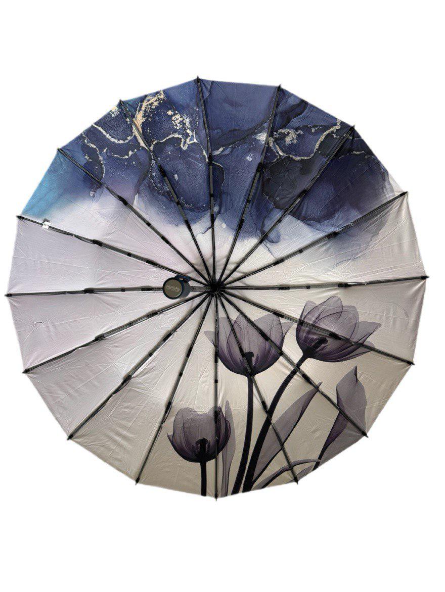 Парасолька-автомат жіноча Три Слона з квітами та однотонним куполом 16 спиць антивітер Синій (7569/4) - фото 2 Парасолька-автомат жіноча Три Слона з квітами та однотонним куполом 16 спиць антивітер Синій (7569/4) - фото 2