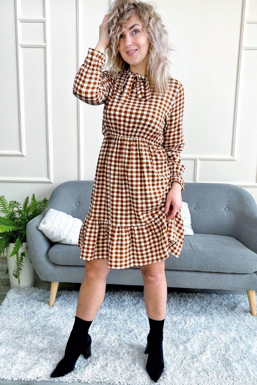 Сукня Lurex в клітку та з рюшами M Коричневий Сукня Lurex в клітку та з рюшами M Коричневий