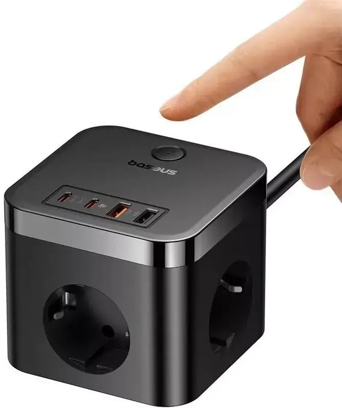 Зарядное устройство сетевое BASEUS Power Combo Cube Power Strip 3AC/2USB/2Type-C 30W E00066400117-00 1,5 м Black - фото 6