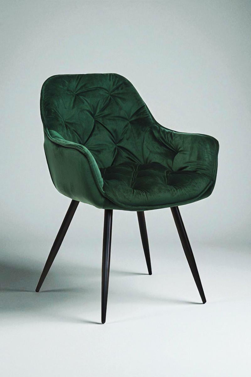 Обеденный стул со спинкой Арис М-65 с подлокотниками велюр 860х580х590 мм Изумрудный/Черный (5675)