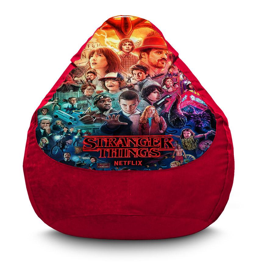 Крісло-мішок iPuff StRanger Things Netflix флок XL 80x110 см Червоний (32171152)